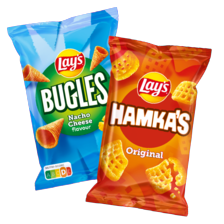Lay's hamka's, wokkels, bugles, mama mia's, pomtips, ringlings, grills of Cheetos
